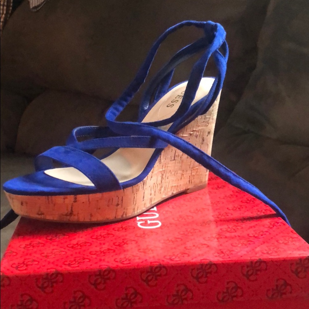 Royal blue Guess wedge heels